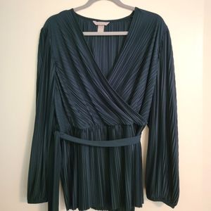 Green pleated H&M long sleeve blouse